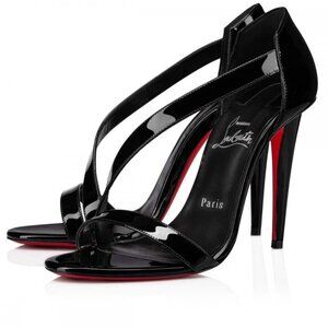 Christian Louboutin Astridal 100 Black Patent Ankle Strap Sandal Heel Pump